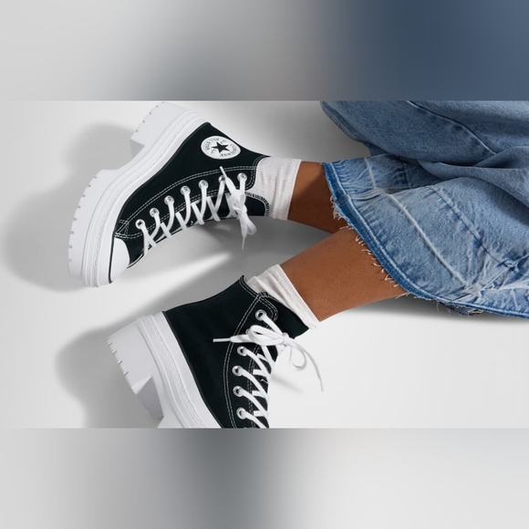 Converse Shoes - Converse Black Lace-Up High-Top Platform Boots with White Sole